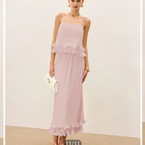 Commense Pink Ruffle Pleated Set
